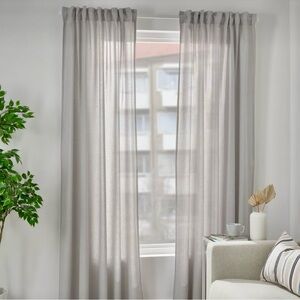 NEW IKEA FJADERMOTT GRAY WHITE WOVEN CURTAINS 57x98 - TWO PANELS